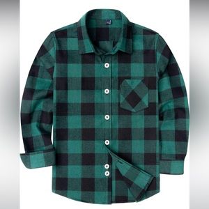 Green Black Flannel Plaid Button Down Shirt